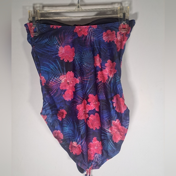 Mountain Warehouse Navy Blue and Pibk Floral Halter Swimsuit with Built in Bra - Picture 3 of 4